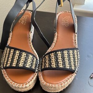 Franco Sarto Black and Tan Espadrille Wedges
